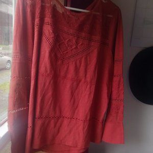 Sundance Burnt Orange Eden Tunic Top, Lace Detailing